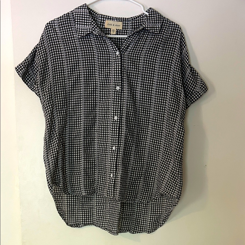 Black and White Checkered Button-Up Blouse cloth & stone